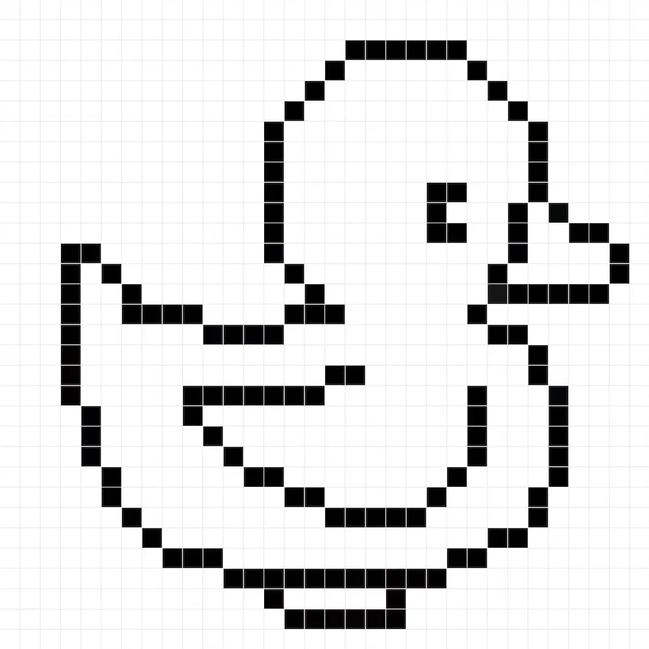 Un contorno del pato en pixel art similar a una hoja de cálculo