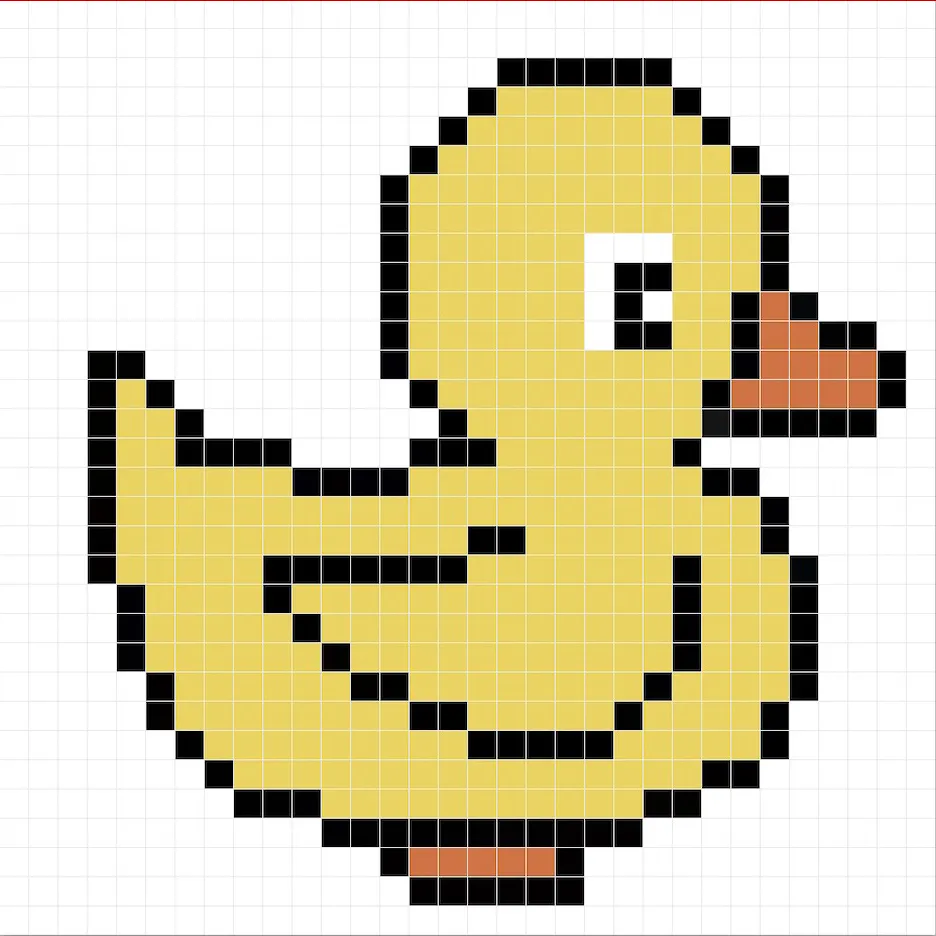 Pato en pixel art simple con colores sólidos