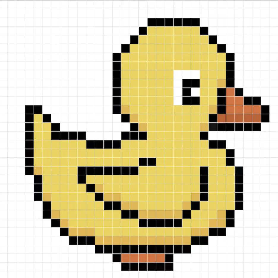 Pato en pixel art de 32x32 píxeles con sombras para dar profundidad a el pato.