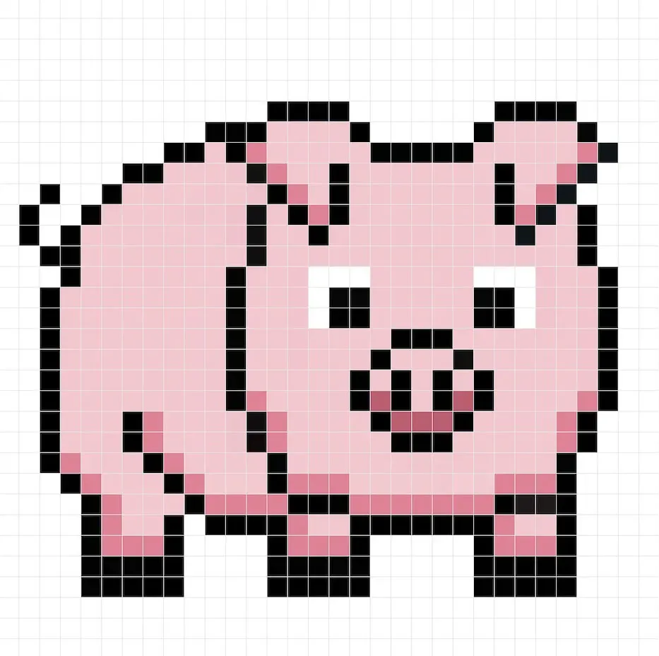 Cochon en pixel art 32x32 avec des ombres pour donner de la profondeur à le Cochon