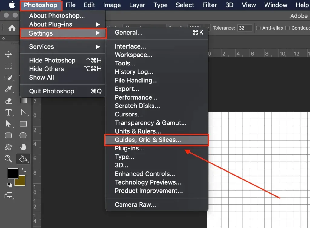 Le processus pour changer l'espacement de la grille dans Photoshop