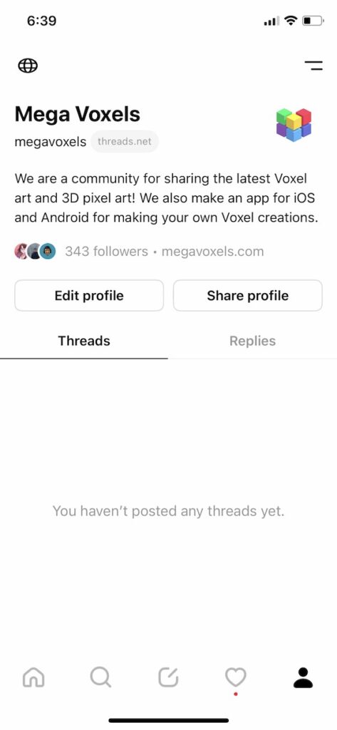 The Profile page from Threads