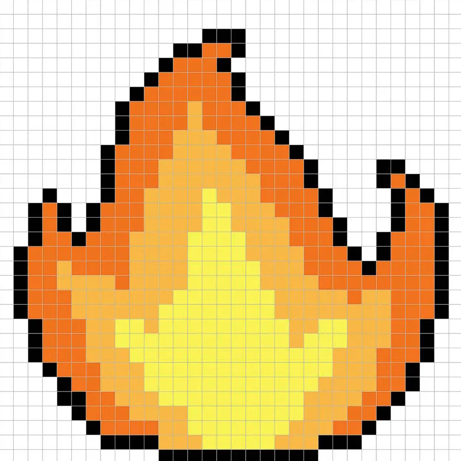 Fuego en pixel art simple con colores sólidos