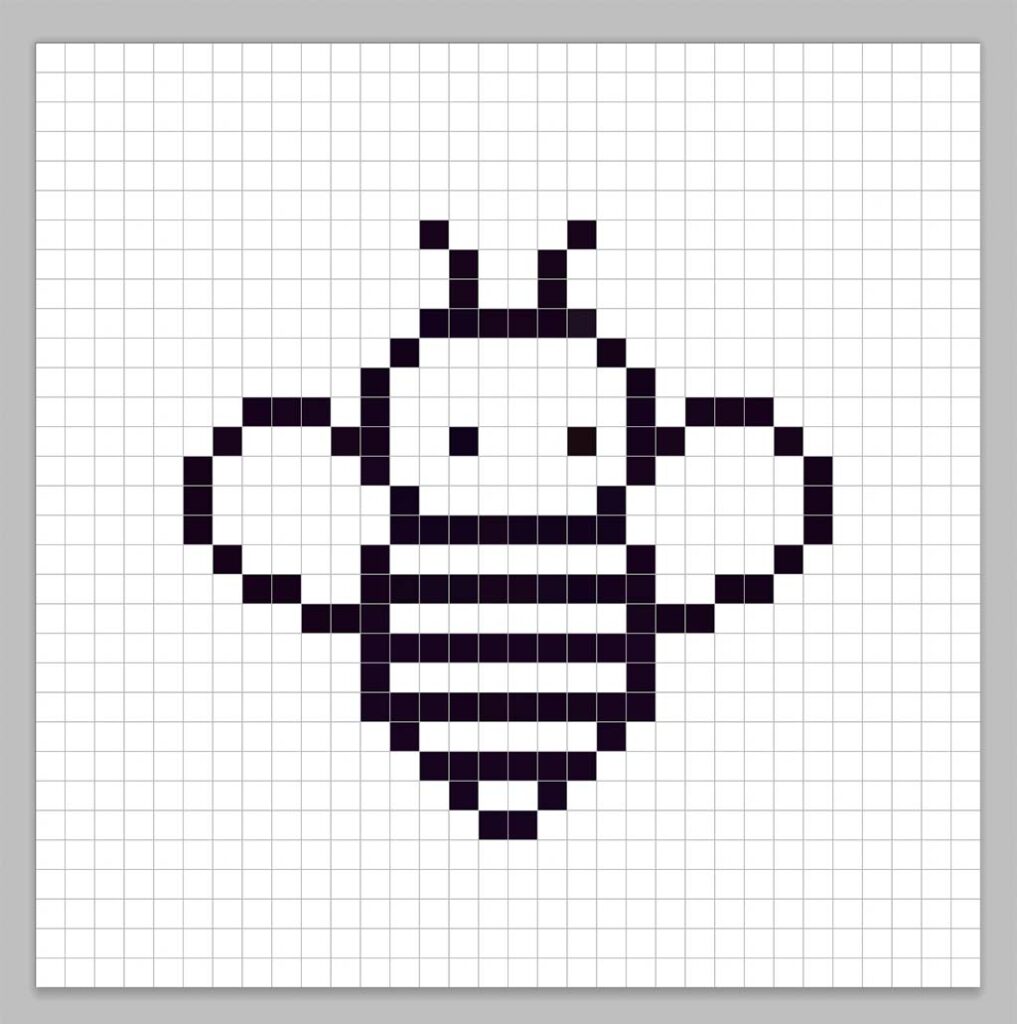 An outline of the pixel art bee grid similar to a spreadsheet