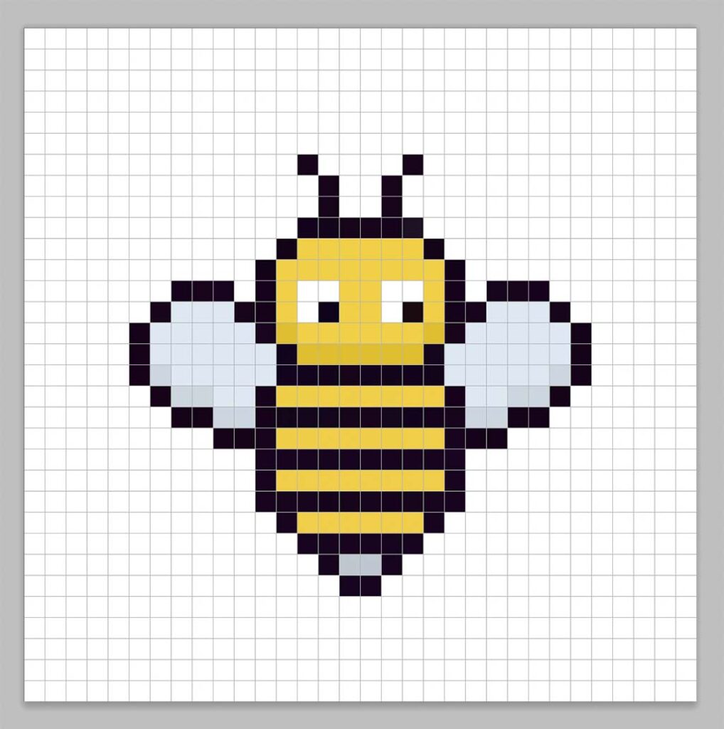 32x32 Pixel art Bee with a darker yellow to give depth to the bee