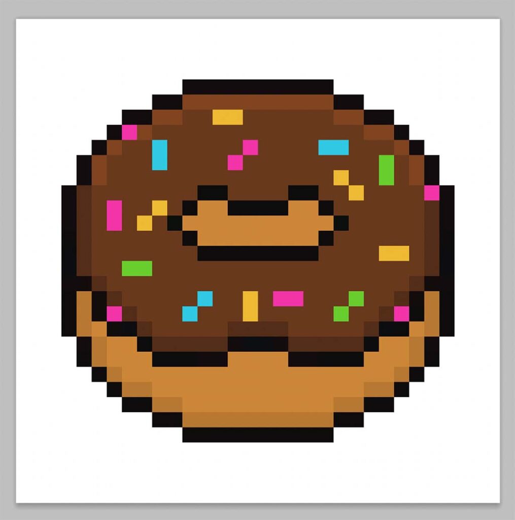 Kawaii pixel art donut (doughnut) on a transparent background