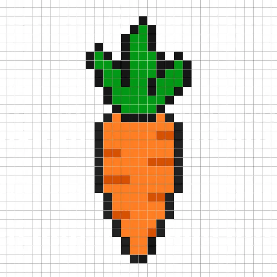 Zanahoria simple en pixel art con colores sólidos