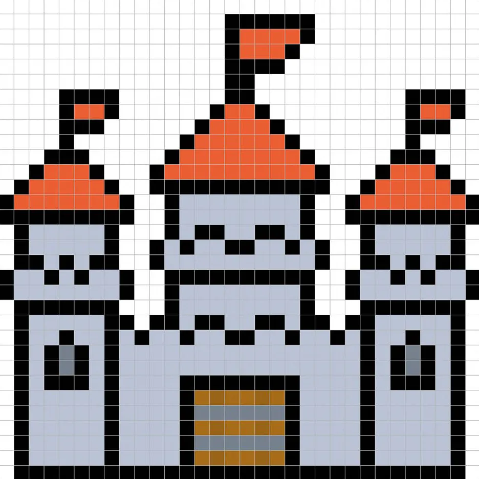 Castillo simple en pixel art con colores sólidos