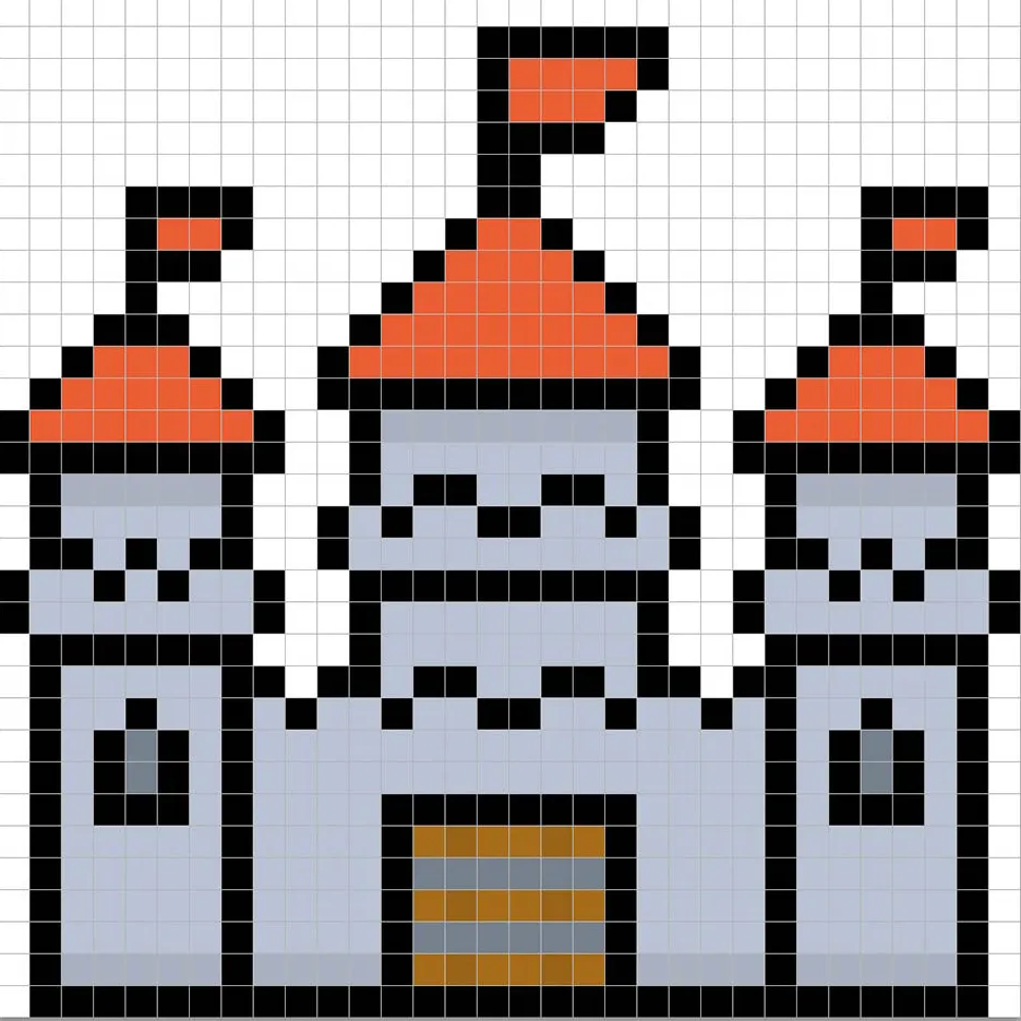 Castillo en pixel art de 32x32 con sombras para dar profundidad al castillo