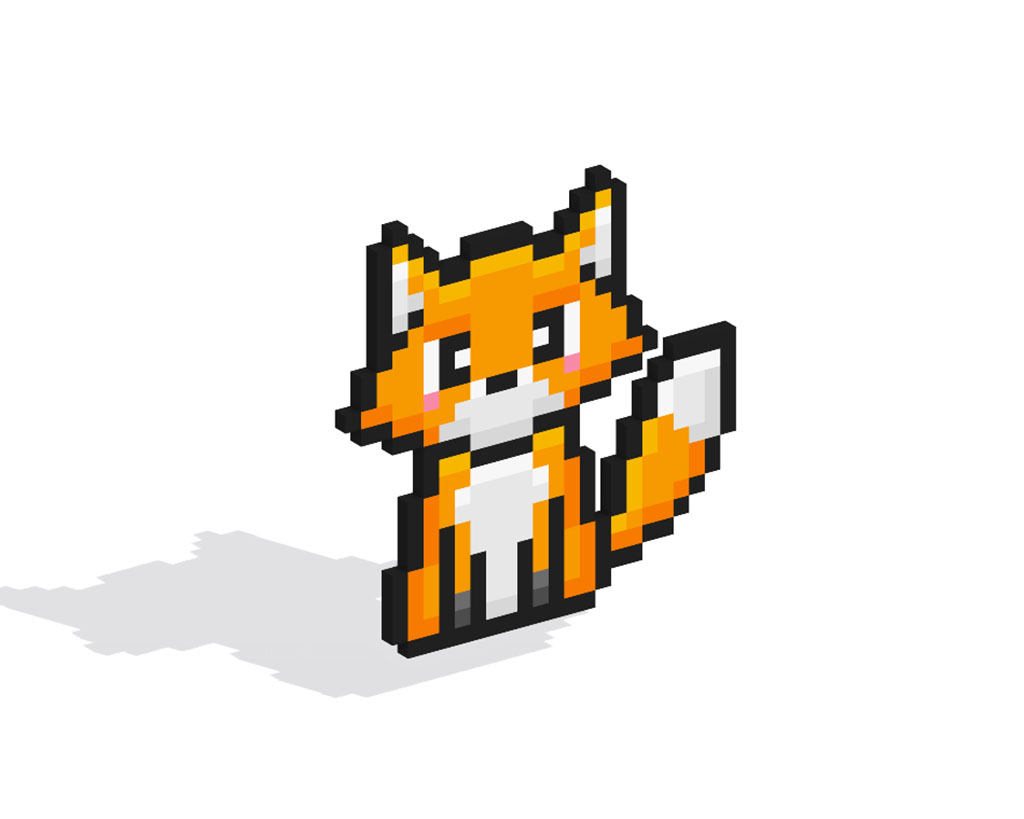 Renard en pixel art 3D