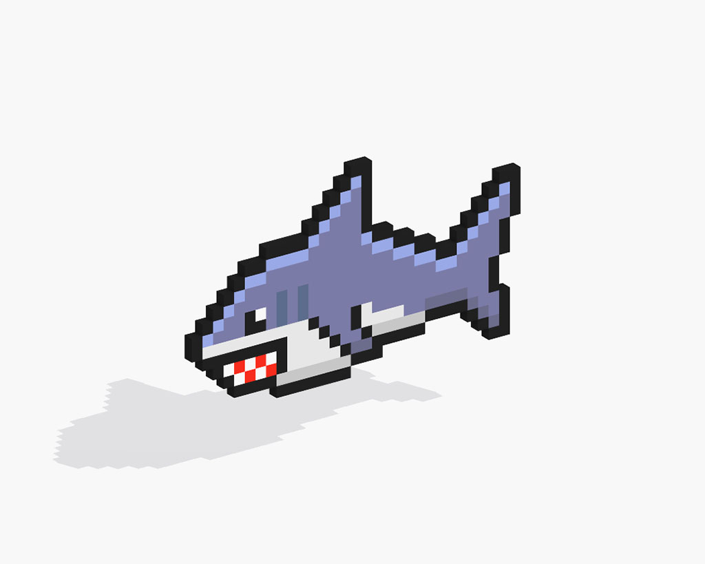 Requin en pixel art 3D