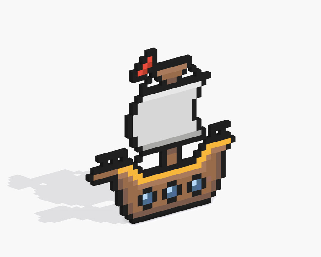 Barco pirata 3D en Pixel Art