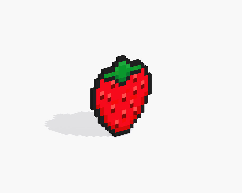 Fraise en pixel art 3D