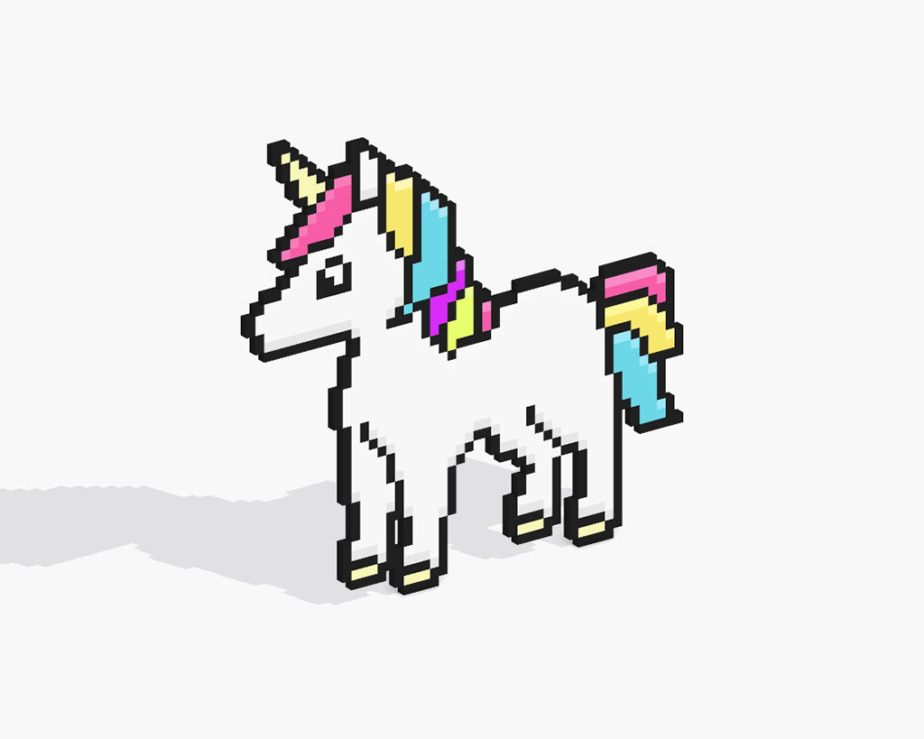 Unicornio en Pixel Art 3D