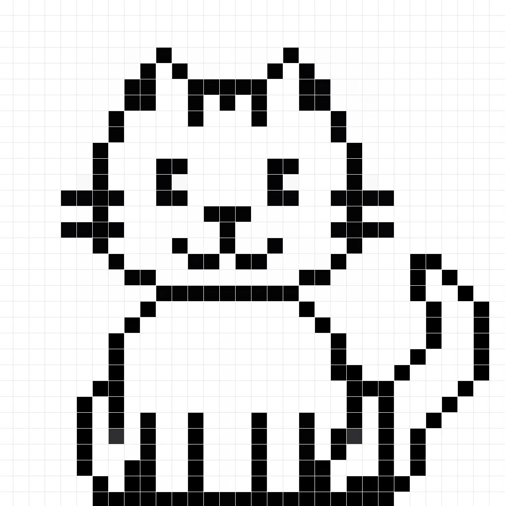 An outline of the pixel art cat grid similar to a spreadsheet