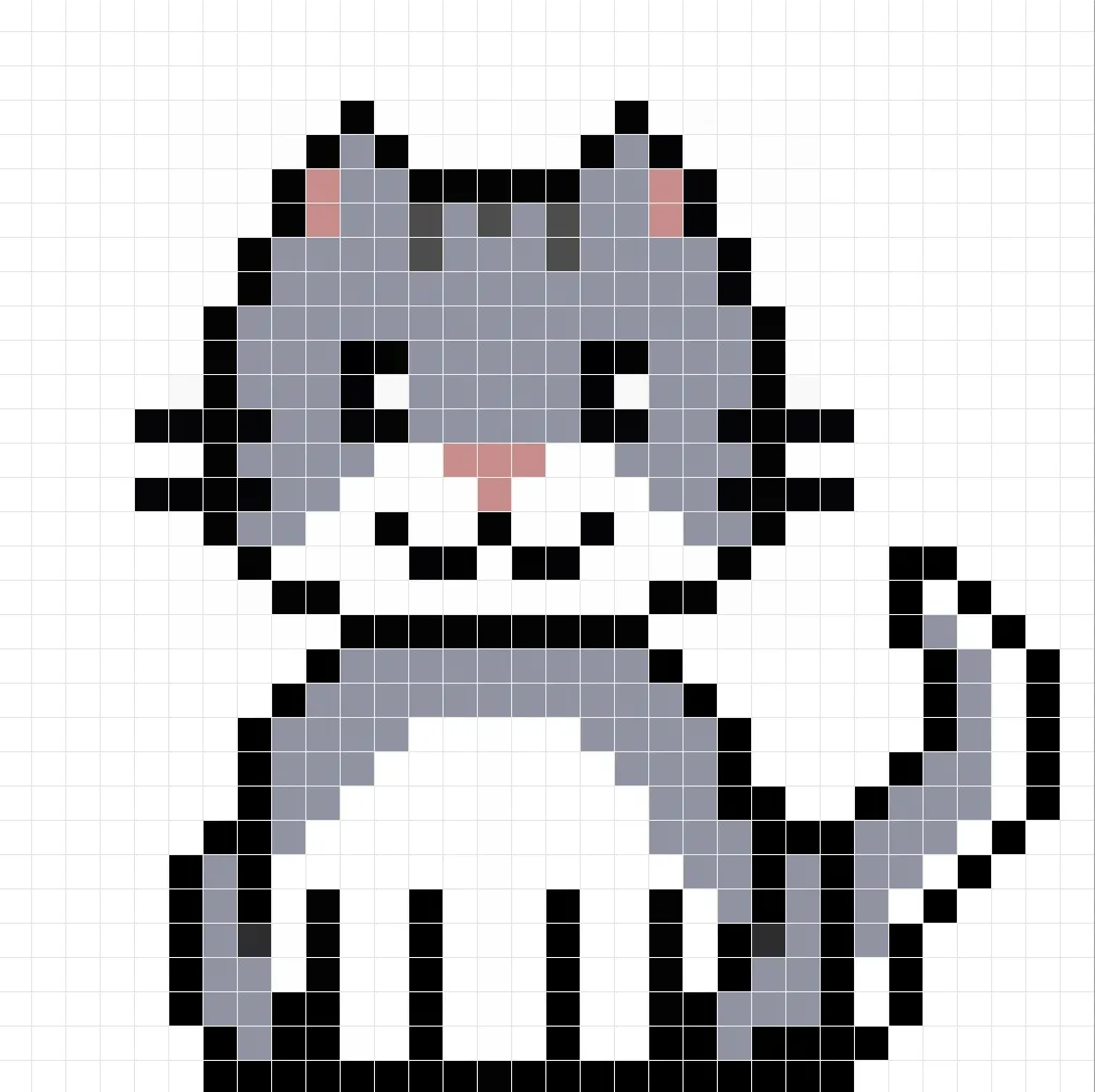 Chat en pixel art simple avec des couleurs unies