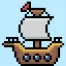 Cute Pixel Art ship on Blue Background