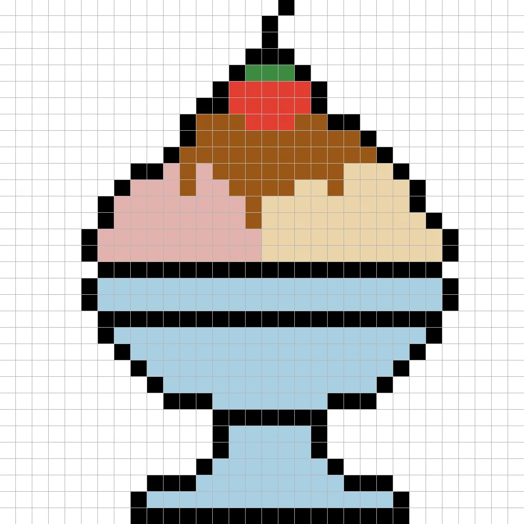 Sundae en pixel art simple con colores sólidos