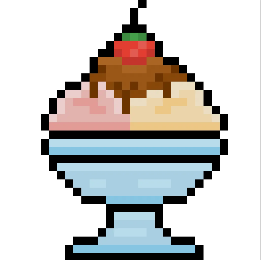 Sundae en pixel art Kawaii sobre fondo transparente