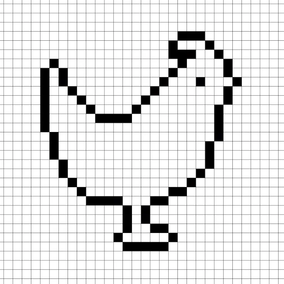 An outline of the pixel art chicken grid similar to a spreadsheet