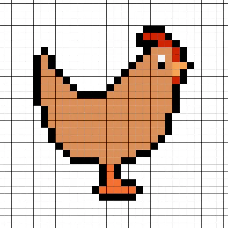 Simple pixel art chicken with solid colors