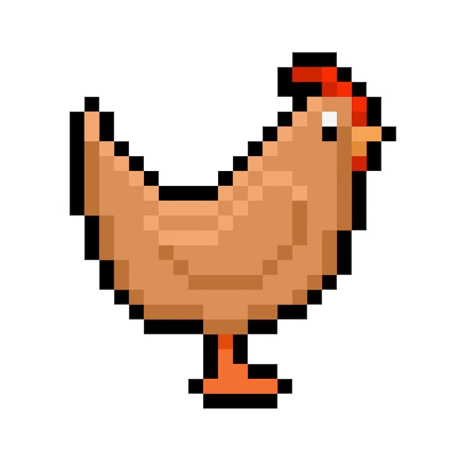 Kawaii pixel art chicken on a transparent background