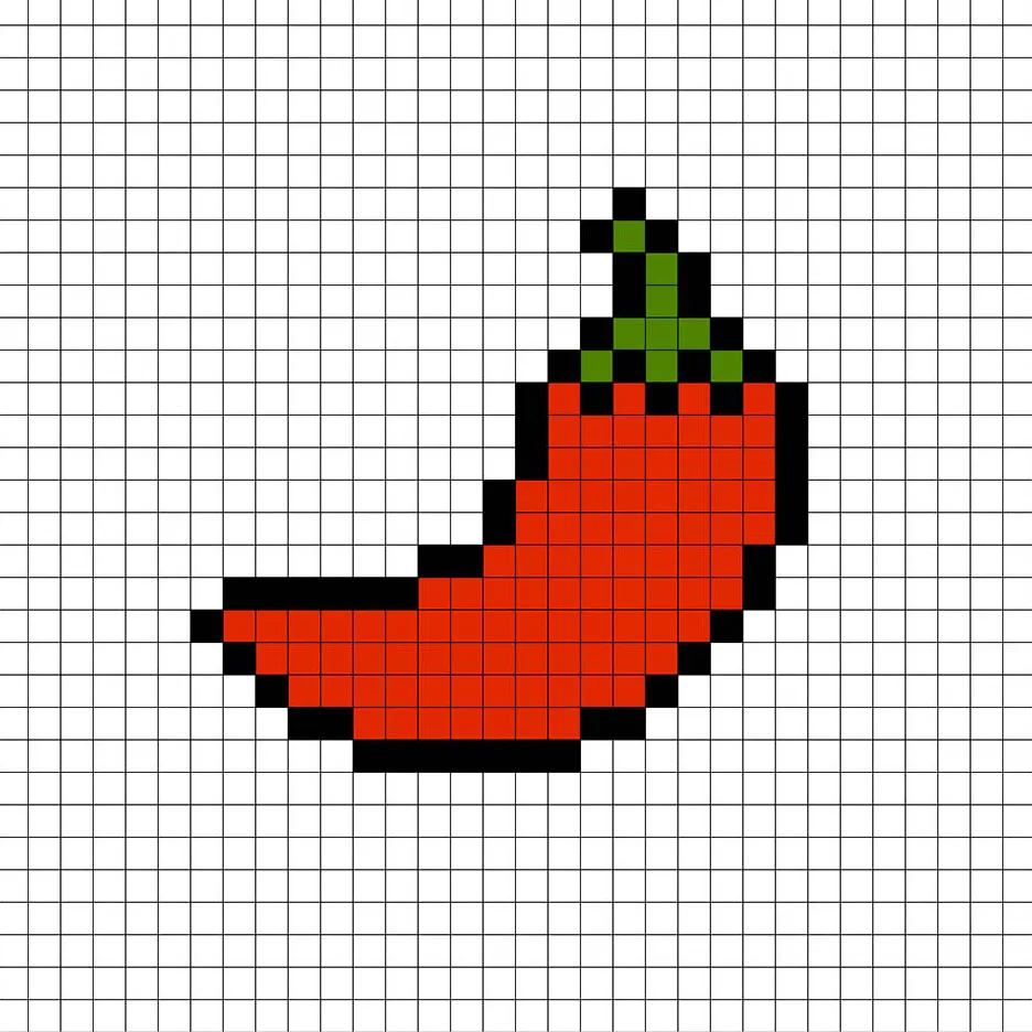 Piment en pixel art simple avec des couleurs unies