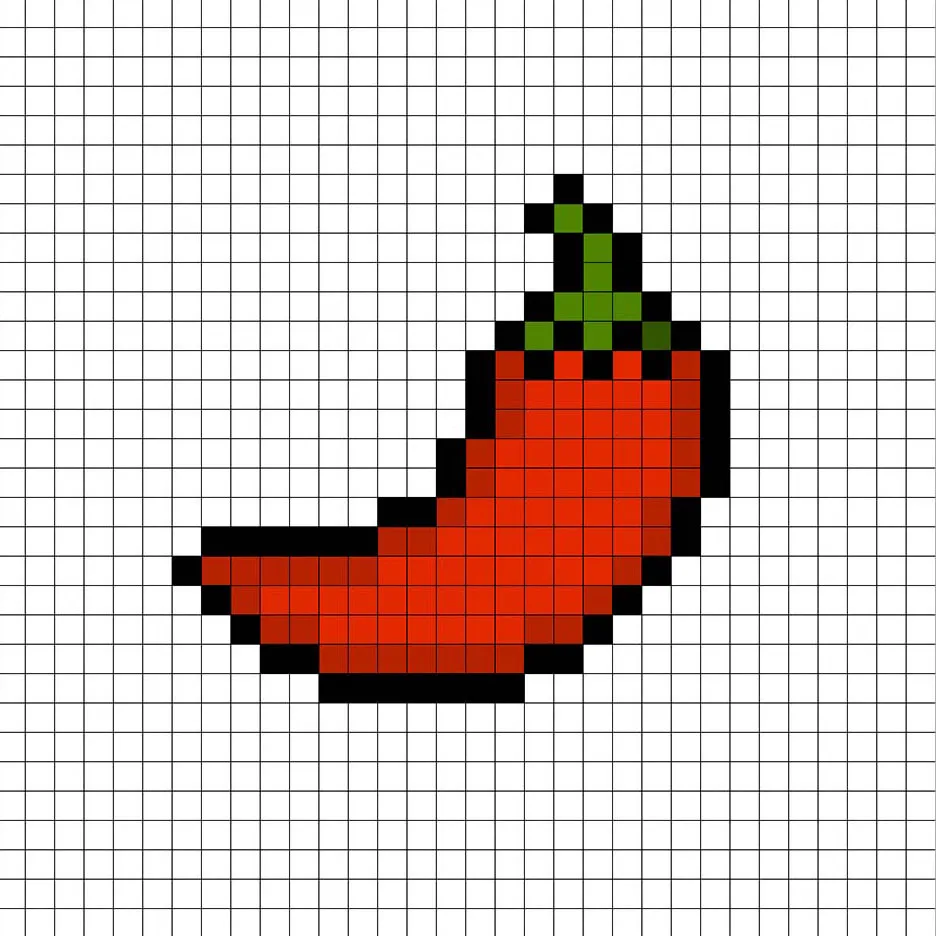 Piment en pixel art 32x32 avec des ombres pour donner de la profondeur à le Piment