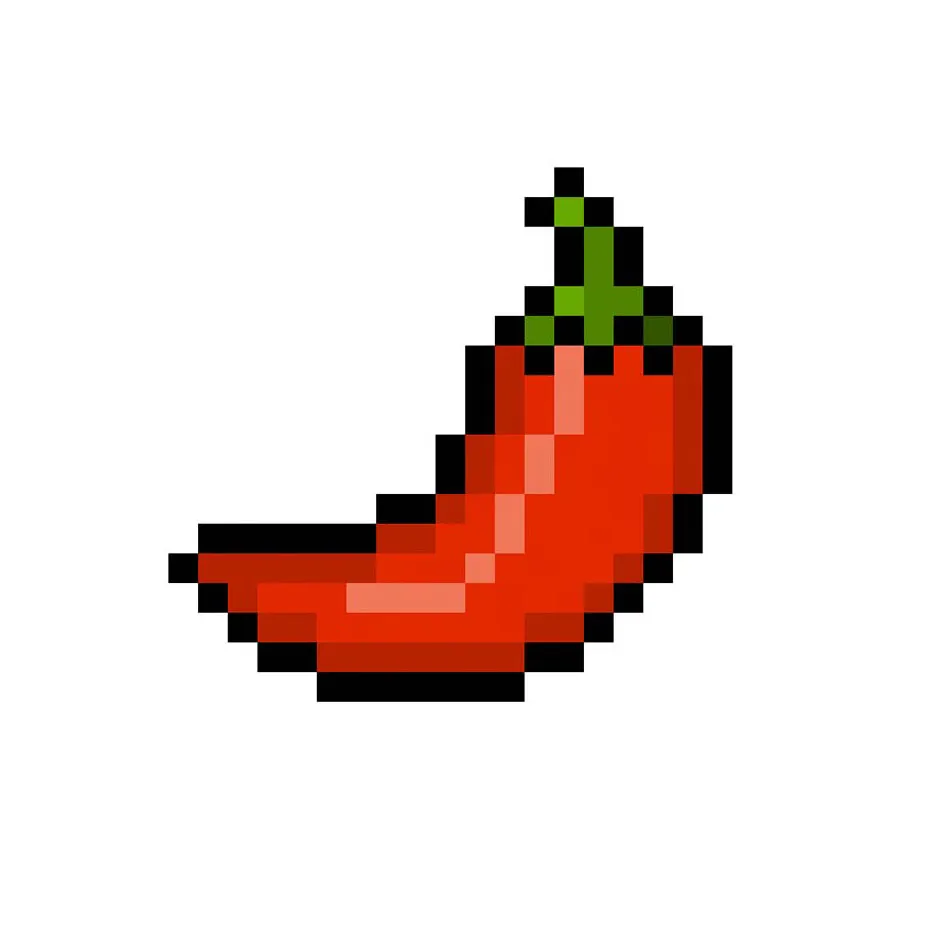 Chile picante en pixel art kawaii sobre un fondo transparente