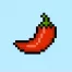 Cute Pixel Art hot pepper on Blue Background