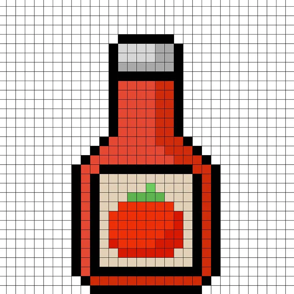 Ketchup en pixel art 32x32 avec ombres pour donner de la profondeur