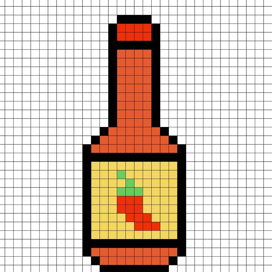 Salsa picante en pixel art simple con colores sólidos