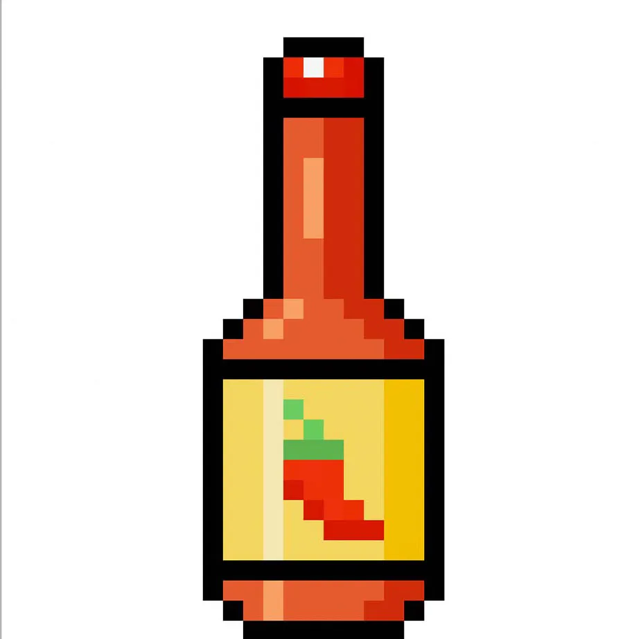 Salsa picante kawaii en pixel art sobre un fondo transparente