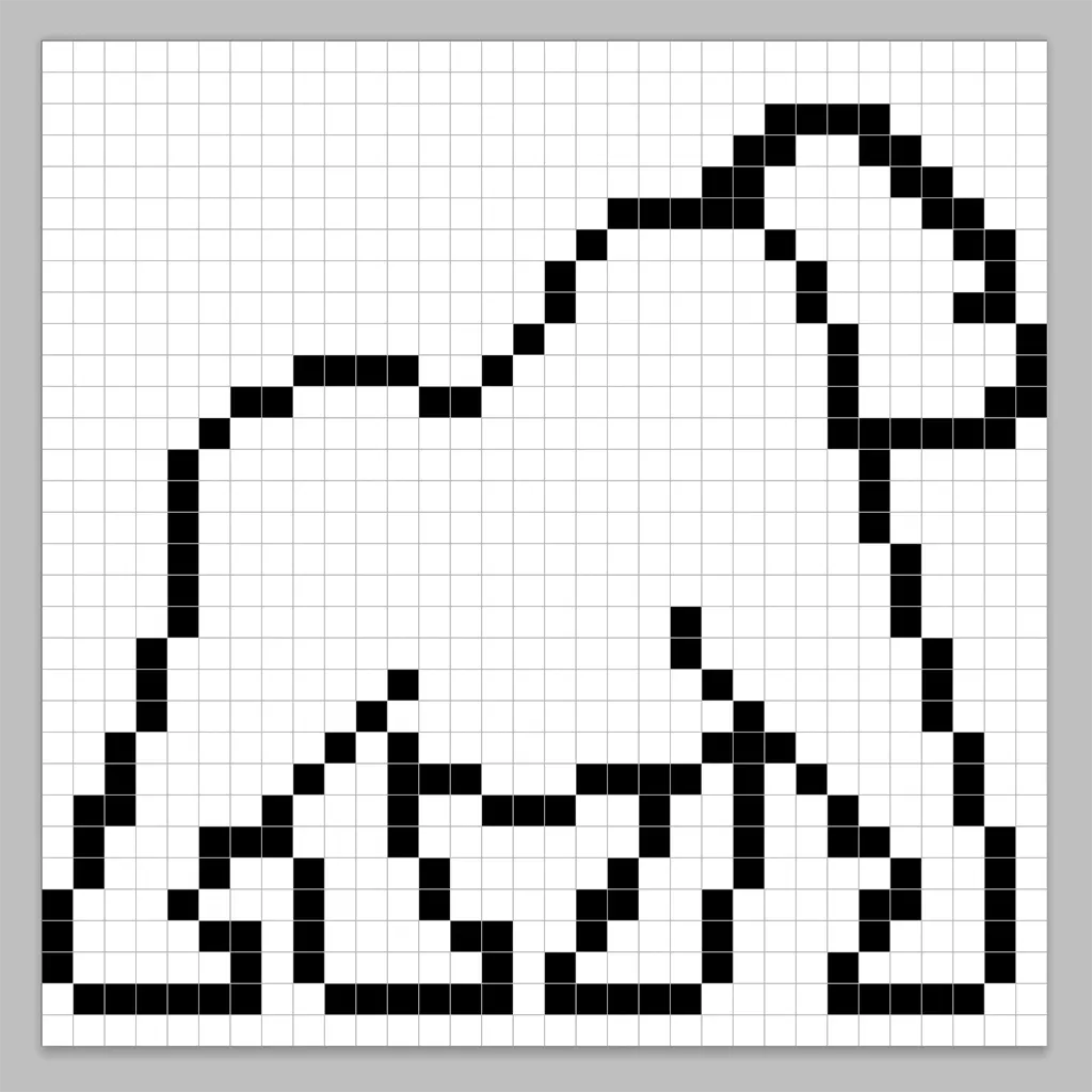 An outline of the pixel art gorilla grid similar to a spreadsheet