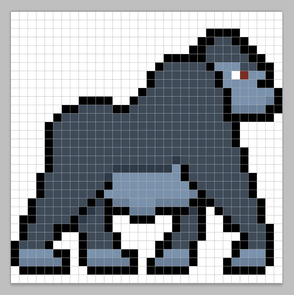 32x32 Pixel art gorilla with a darker blue gray to give depth to the gorilla