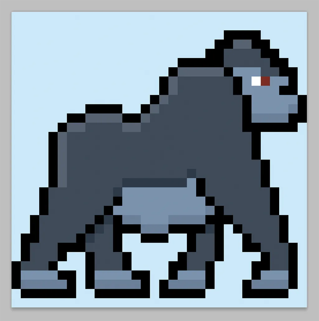 Cute Pixel Art Gorilla on Blue Background