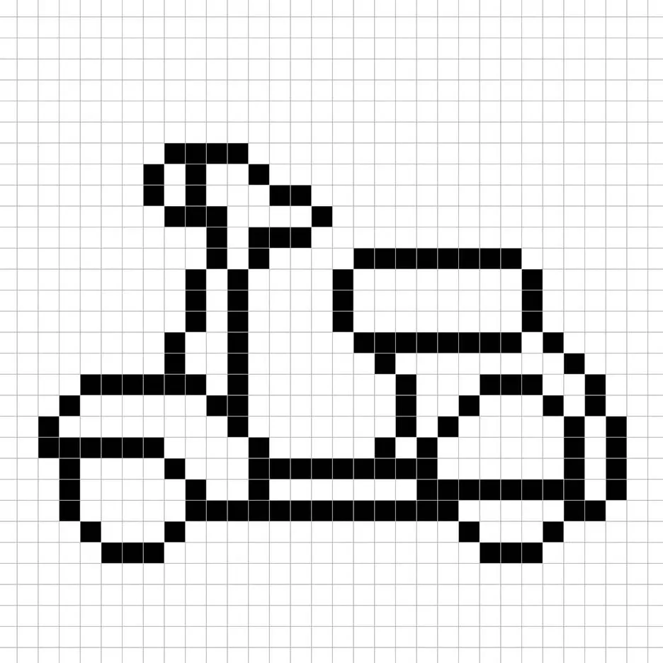 Un contour de grille de cyclomoteur en pixel art, similaire à une feuille de calcul