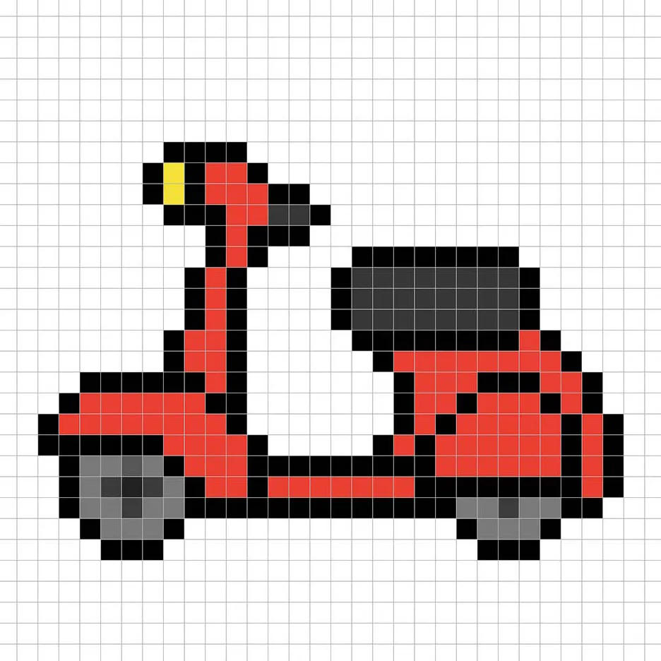 Cyclomoteur en pixel art simple avec des couleurs pleines