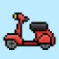 Cute Pixel Art scooter on Blue Background