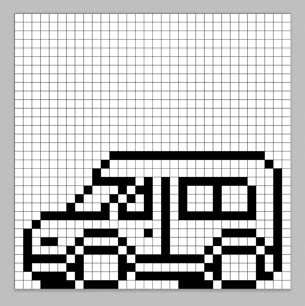 An outline of the pixel art van grid similar to a spreadsheet