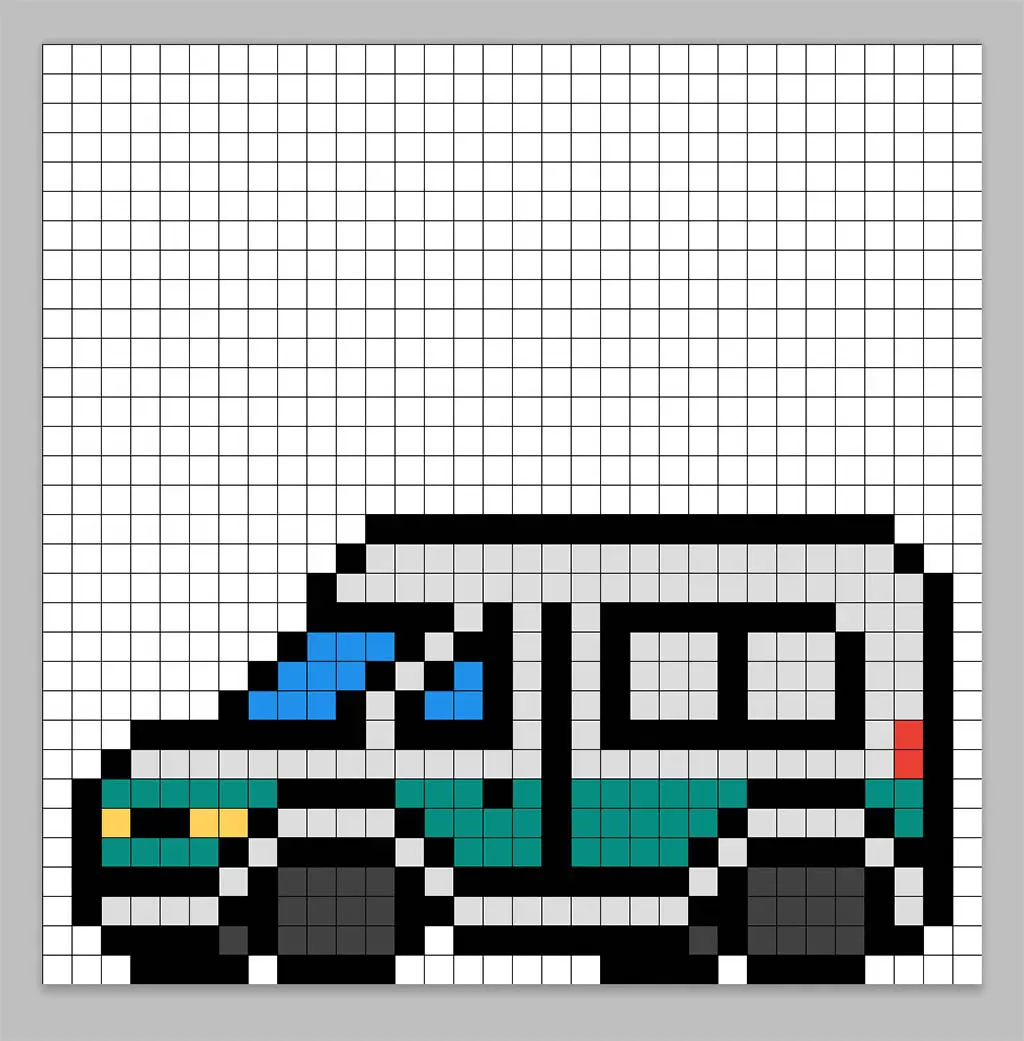 Simple pixel art van with solid colors