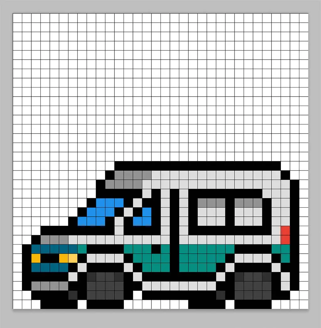 32x32 Pixel art van with a darker gray to give depth to the van