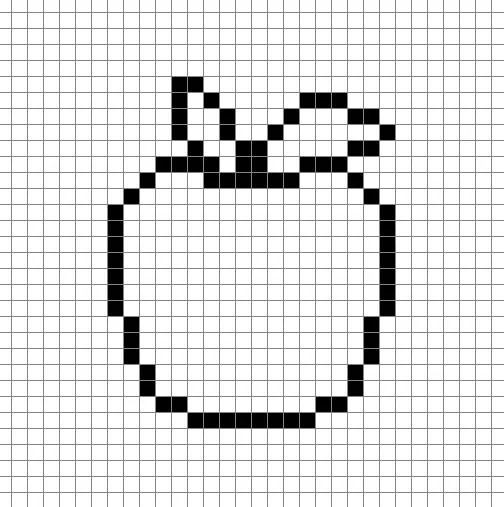 Un contour de la grille de pomme en pixel art similaire à un tableau