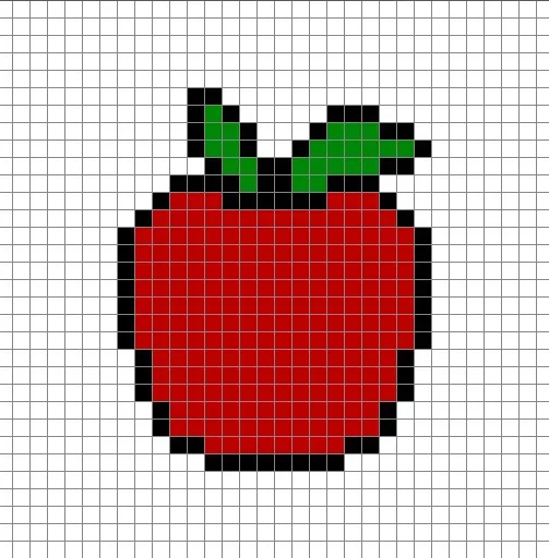 Manzana en pixel art simple con colores sólidos