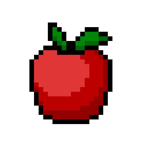 Manzana en pixel art kawaii sobre un fondo transparente