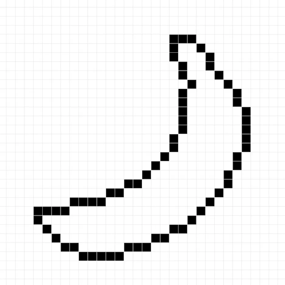 Un contorno del plátano en pixel art similar a una hoja de cálculo