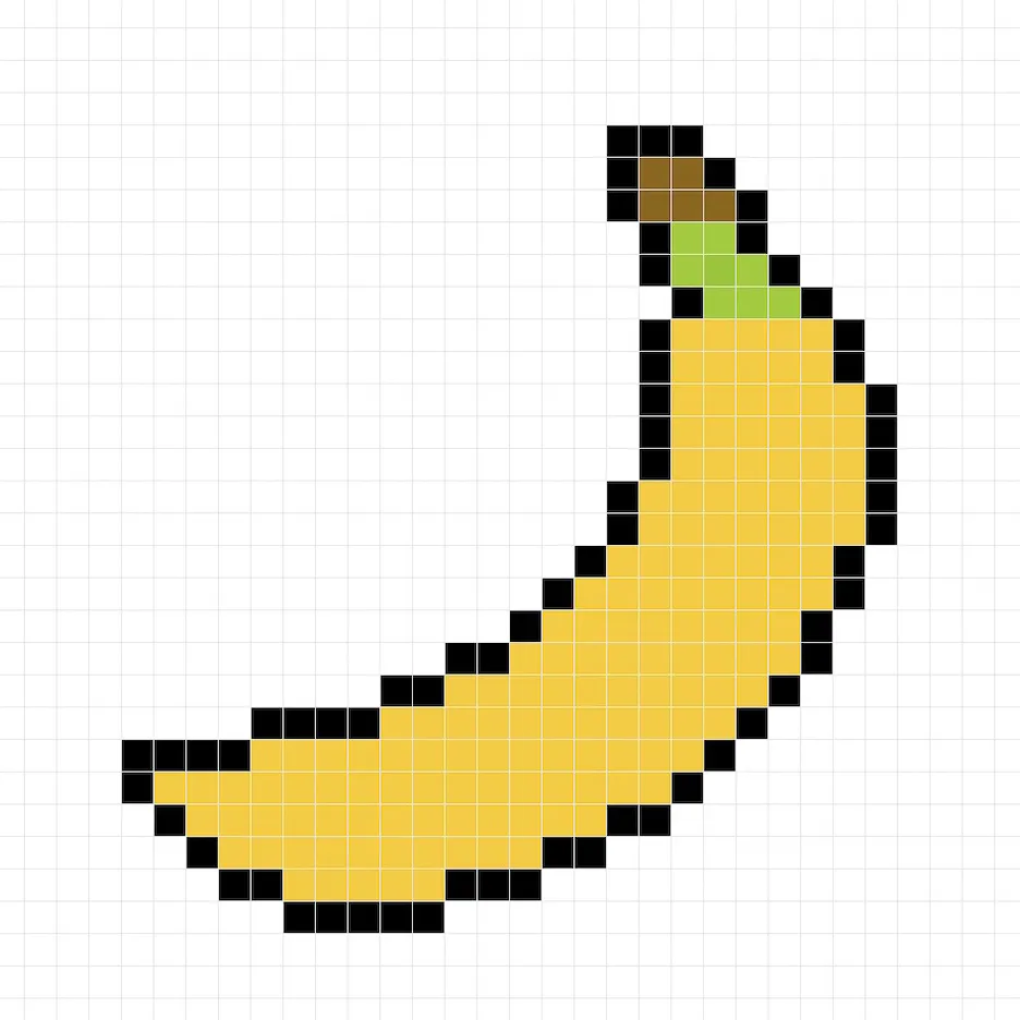 Plátano en pixel art simple con colores sólidos