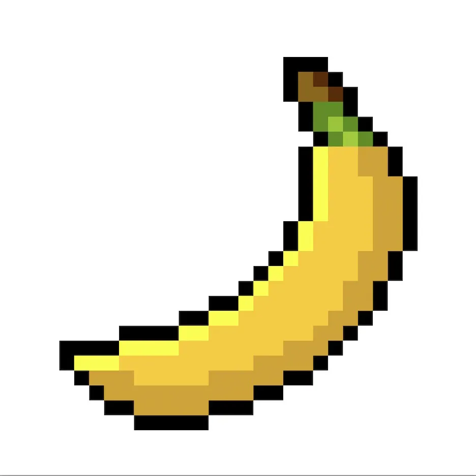 Plátano en pixel art kawaii sobre un fondo transparente