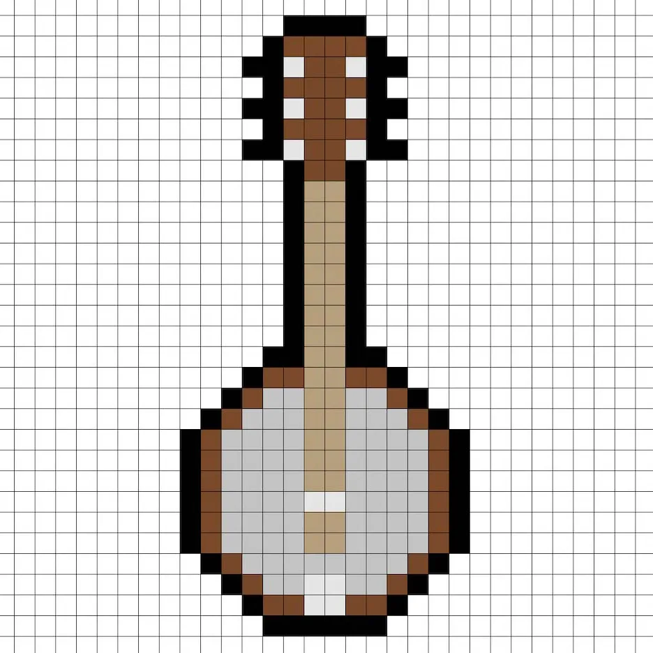 Banjo en pixel art simple avec des couleurs unies