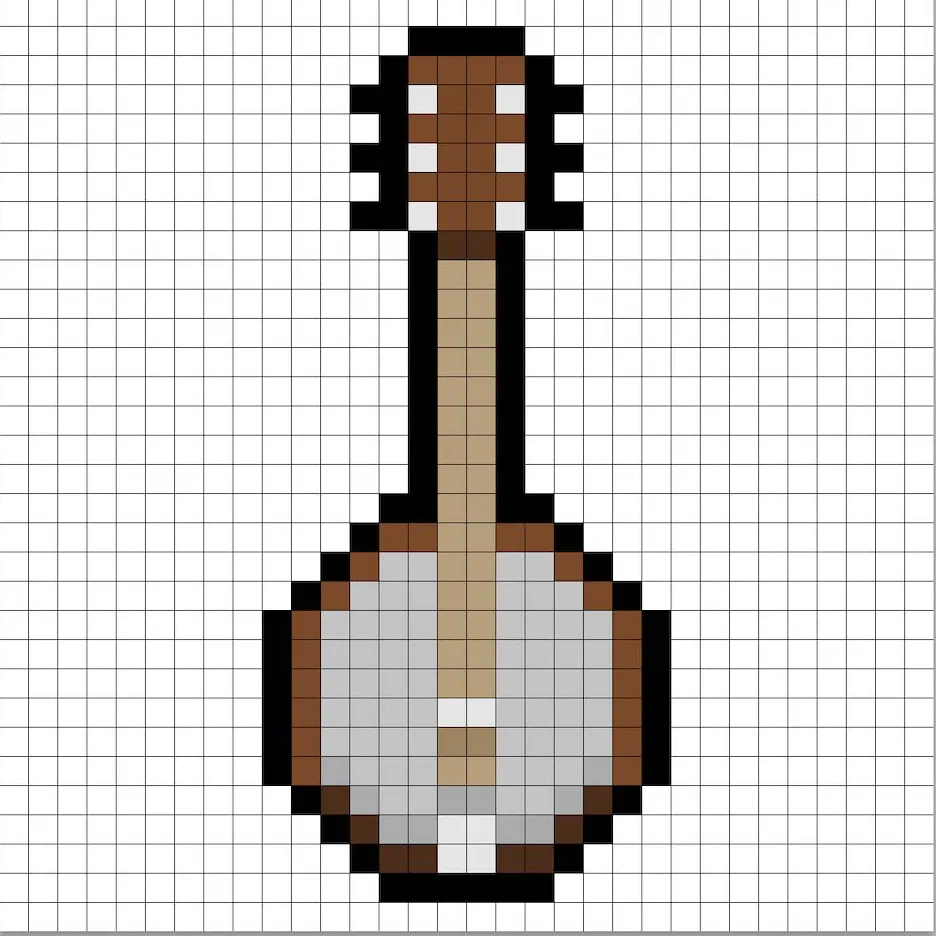 Banjo en pixel art 32x32 avec des ombres pour donner de la profondeur à le banjo